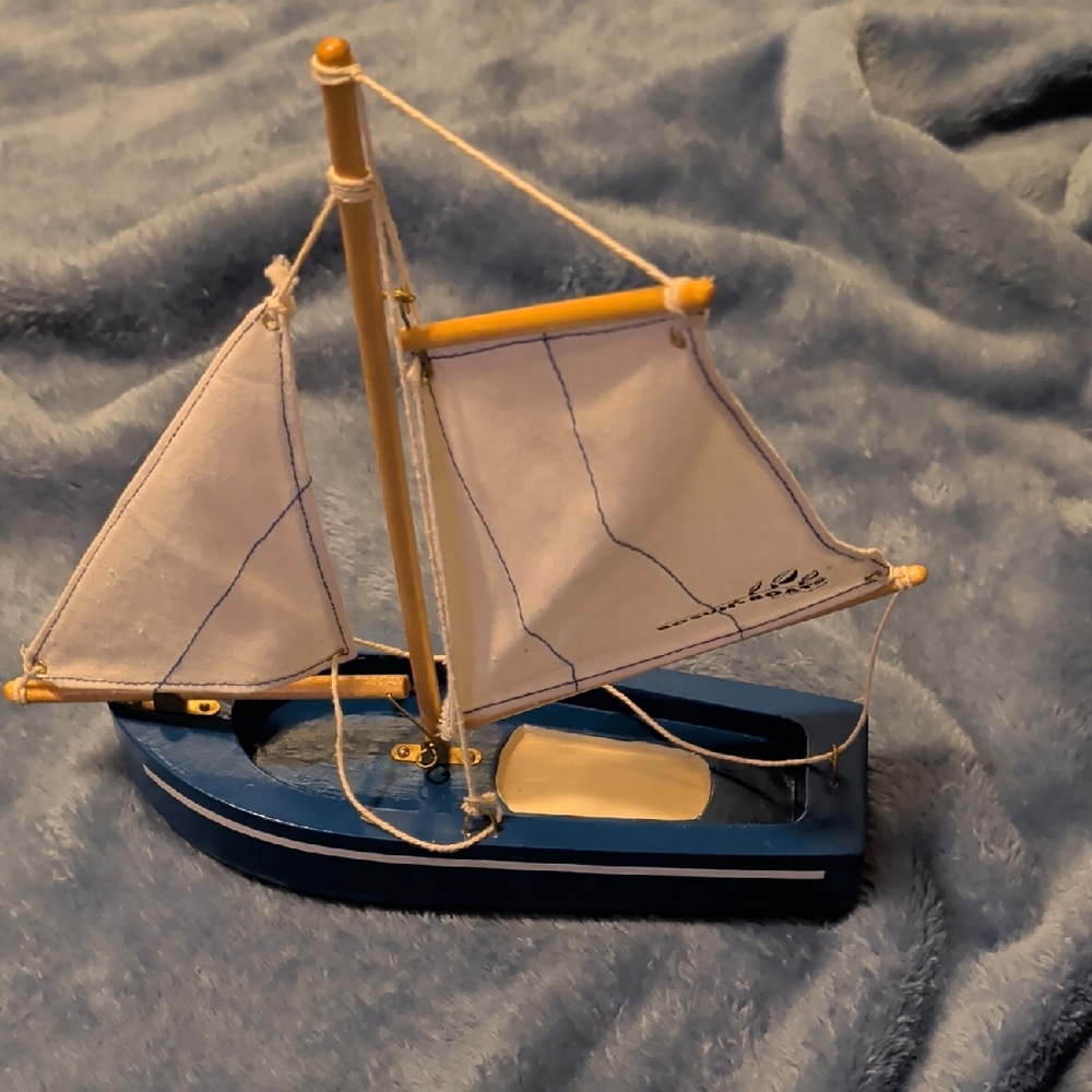 Blue and White Sailboat Model Decor
